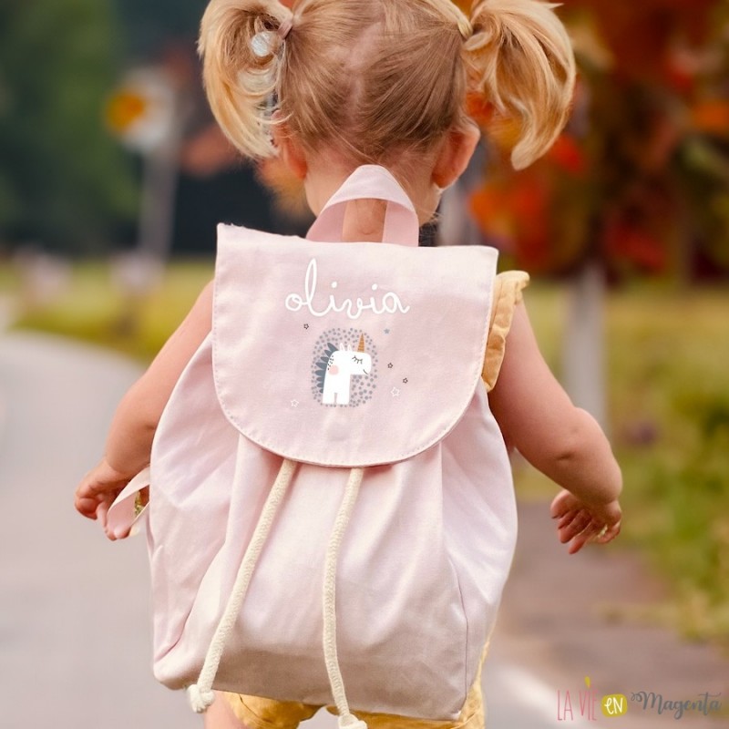 Cartable licorne avec prénom, sac à cordon pour enfant